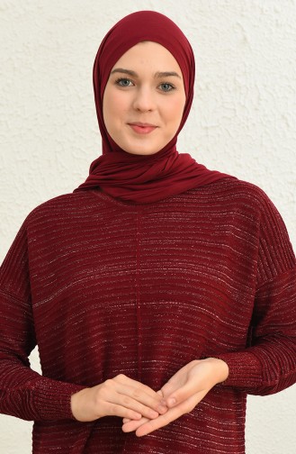 Triko Simli Elbise 3164-07 Bordo