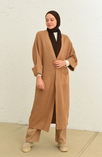 Mandkhai - Light Brown Cashmere Ribbed Kimono Jacket