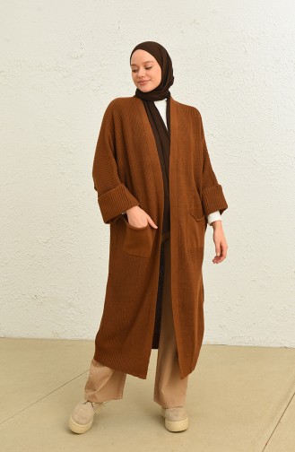 Triko Cepli Uzun Hırka 0549-03 Taba