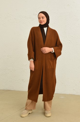 Triko Cepli Uzun Hırka 0549-03 Taba