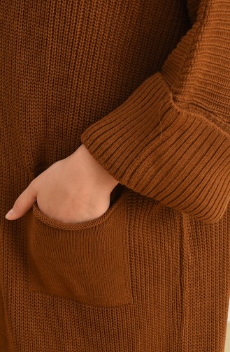 Triko Cepli Uzun Hırka 0549-03 Taba