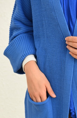 Cardigan Long à Poche en Tricot 0549-04 Bleu Roi 0549-04