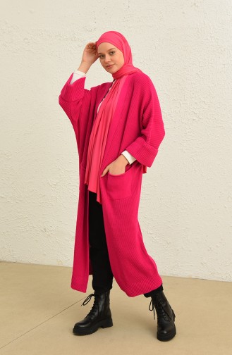 Cardigan Long à Poche en Tricot 0549-06 Fushia 0549-06