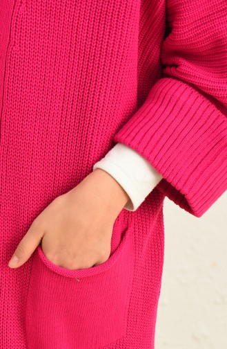 Cardigan Long à Poche en Tricot 0549-06 Fushia 0549-06