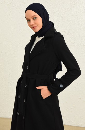 Kuşaklı Düğmeli Kaşe Kaban 4015-04 Lacivert