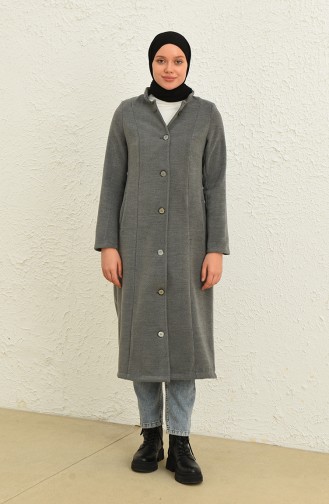 Düğmeli Kaşe Kaban 4018-02 Gri