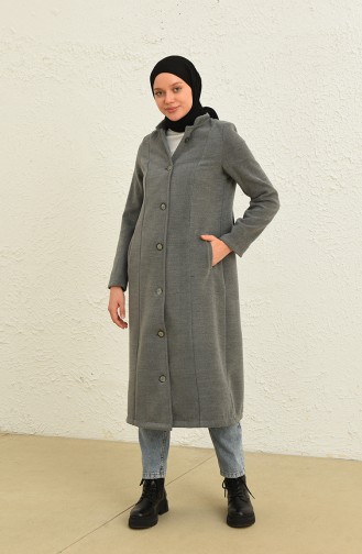 Düğmeli Kaşe Kaban 4018-02 Gri