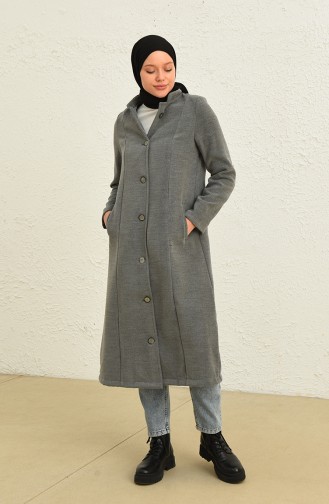 Düğmeli Kaşe Kaban 4018-02 Gri