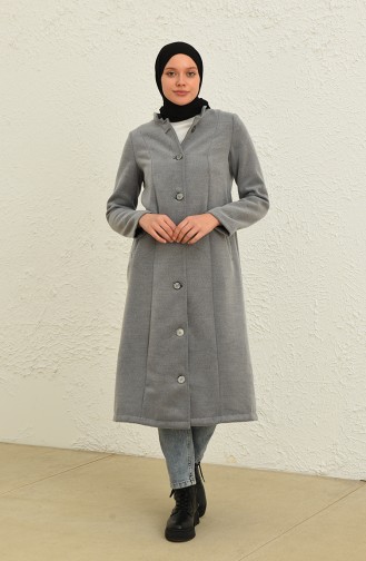 Düğmeli Kaşe Kaban 4018-04 Açık Gri