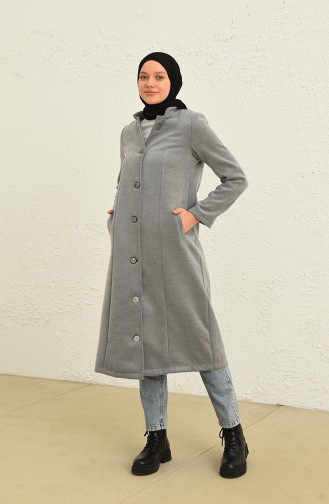 Düğmeli Kaşe Kaban 4018-04 Açık Gri