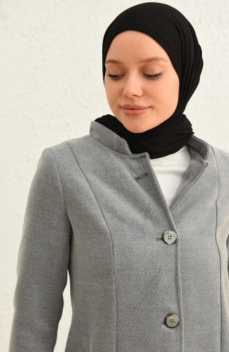 Düğmeli Kaşe Kaban 4018-04 Açık Gri