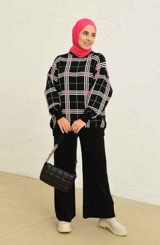 Triko Çizgili Tunik Pantolon İkili Takım 0577-04 Siyah