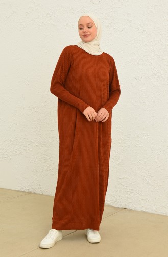 Triko Örgü Desen Elbise 3312-06 Kiremit