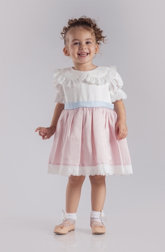 Bebe Yaka Kız Bebek Elbisesi MNF21229-01 Beyaz
