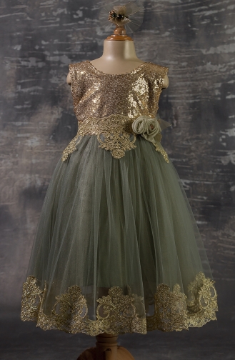 Green Children`s Dress 2342PLNKS-02