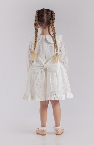 Dantel Bebe Yaka Uzun Kollu Kız Bebek Elbisesi MNF221167-01 Beyaz