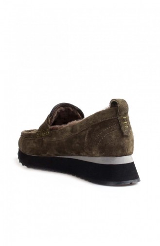 Hakiki Deri Kürklü Kadın Casual Ayakkabı 009Kzaf0069 1 Yeşil Süet