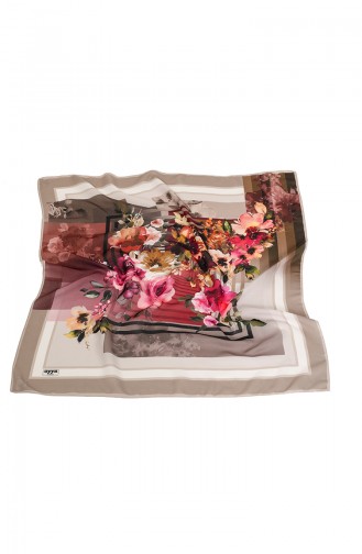 Oyya Soft Floral Desen Eşarp 80969-06 Taş Beyaz