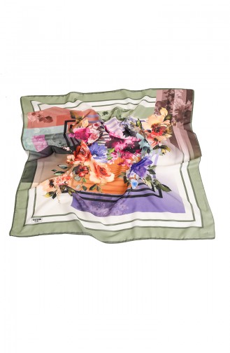 Oyya Soft Floral Desen Eşarp 80969-01 Haki Krem