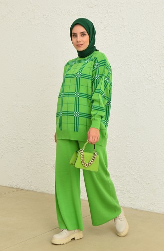 Triko Çizgili Tunik Pantolon İkili Takım 0577-02 Fıstık Yeşili
