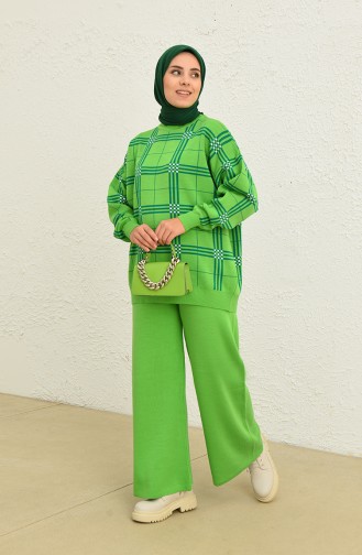 Triko Çizgili Tunik Pantolon İkili Takım 0577-02 Fıstık Yeşili