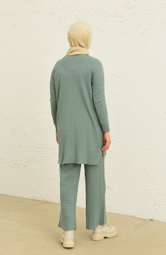 Triko Örgü Desen Tunik Pantolon İkili Takım 3345-01 Çağla Yeşili