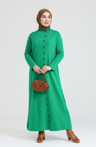 Triko Düğmeli Elbise 3315-10 Yeşil