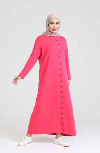 Triko Düğmeli Elbise 3315-11 Fuşya