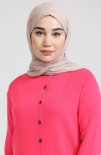 Triko Düğmeli Elbise 3315-11 Fuşya