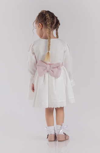 Uzun Kollu Kız Bebek Elbisesi MNF221211D-01 Beyaz