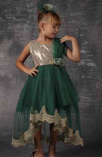 Green Children`s Dress 2346PLNKS-01