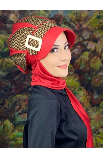 Red Ready to Wear Turban 154EYL22ŞPK-03