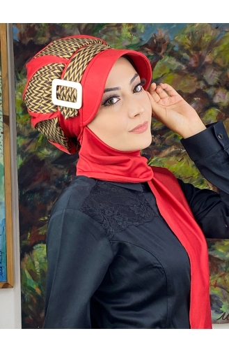 Red Ready to Wear Turban 154EYL22ŞPK-03