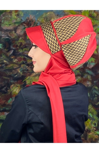 Red Ready to Wear Turban 154EYL22ŞPK-03