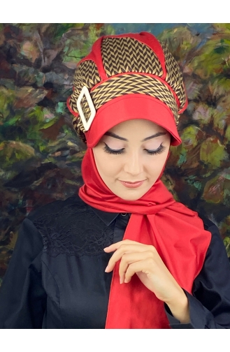 Red Ready to wear Turban 154EYL22ŞPK-03