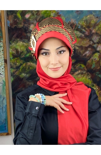 Red Ready to wear Turban 154EYL22ŞPK-03