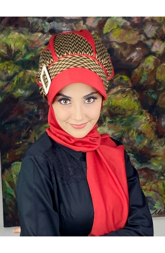 Red Ready to Wear Turban 154EYL22ŞPK-03