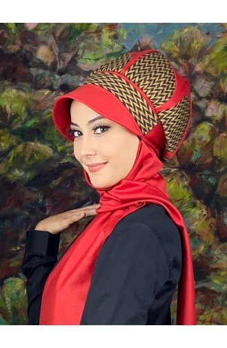 Red Ready to Wear Turban 154EYL22ŞPK-03