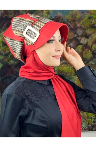 Red Ready to wear Turban 124EYL22ŞPK-02