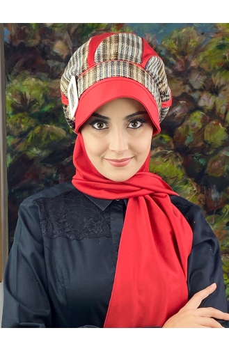 Red Ready to wear Turban 124EYL22ŞPK-02