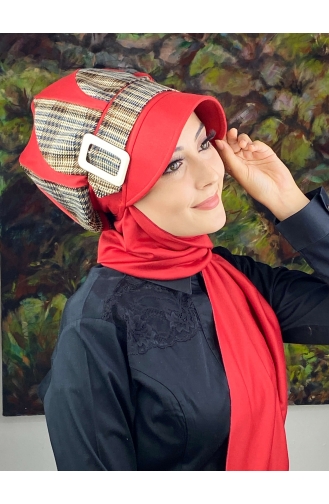 Red Ready to wear Turban 124EYL22ŞPK-02