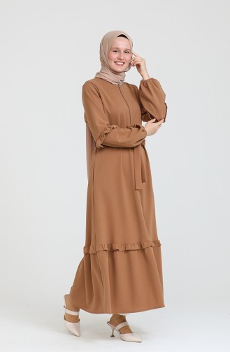 Kuşaklı Fırfırlı Ferace 5812-03 Koyu Bej
