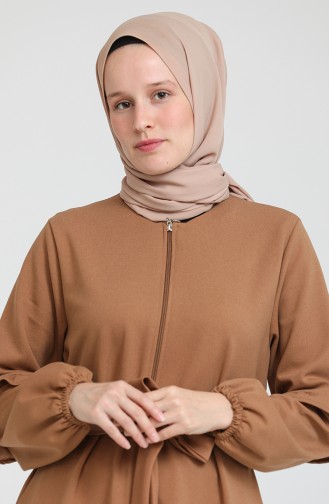 Kuşaklı Fırfırlı Ferace 5812-03 Koyu Bej
