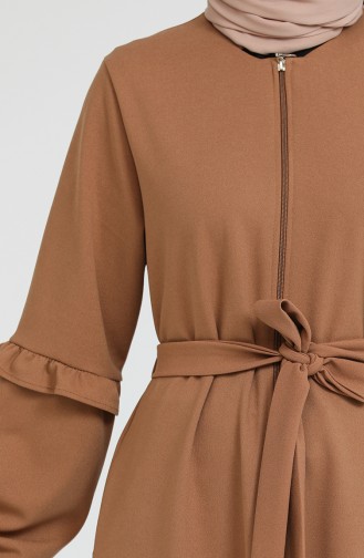 Kuşaklı Fırfırlı Ferace 5812-03 Koyu Bej