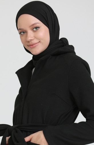 Cepli Kuşaklı Kaşe Kaban 4016-01 Siyah