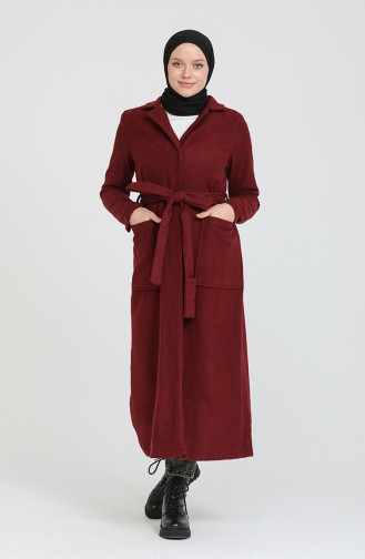 Cepli Kuşaklı Kaşe Kaban 4016-06 Bordo
