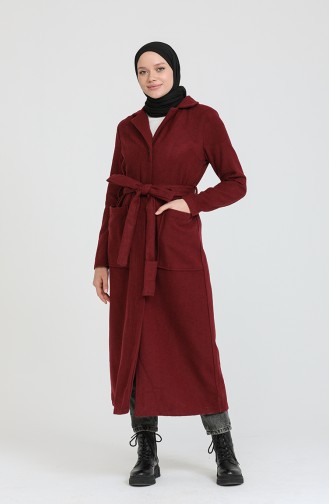 Cepli Kuşaklı Kaşe Kaban 4016-06 Bordo
