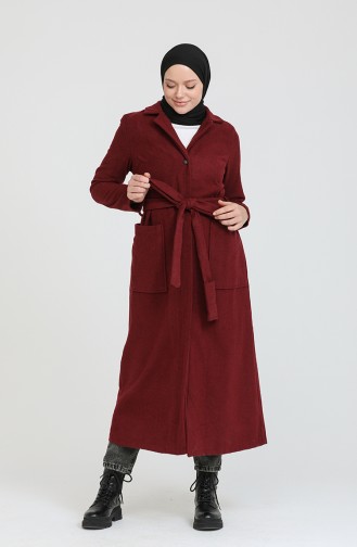 Cepli Kuşaklı Kaşe Kaban 4016-06 Bordo