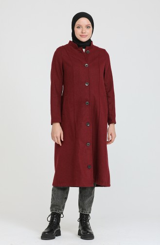 Düğmeli Kaşe Kaban 4018-09 Bordo