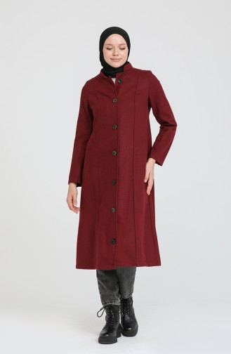 Düğmeli Kaşe Kaban 4018-09 Bordo